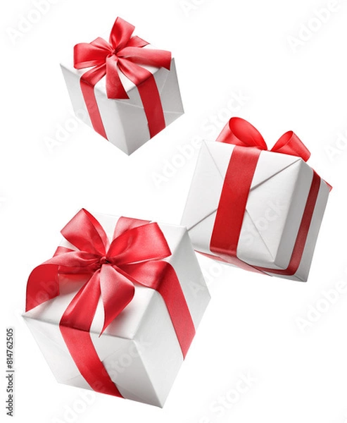 Fototapeta White gift boxes with red bow