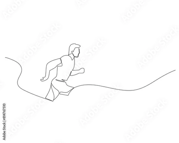 Fototapeta Continuous single line drawing of side view of disabled adult man running on an uphill track. Healthy sport training concept. Competition event. Design vector illustration