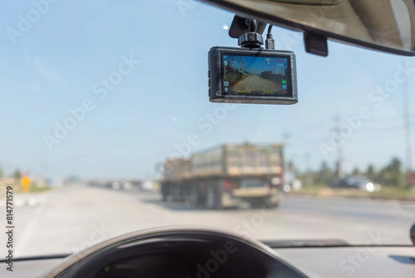 Fototapeta  Closeup to dash camera in the car
