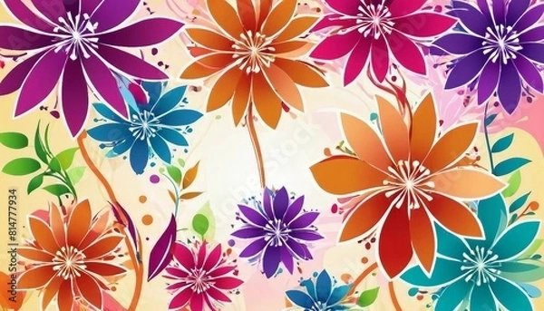 Fototapeta Abstract geometric floral background with stylized flowers and botanical elements.