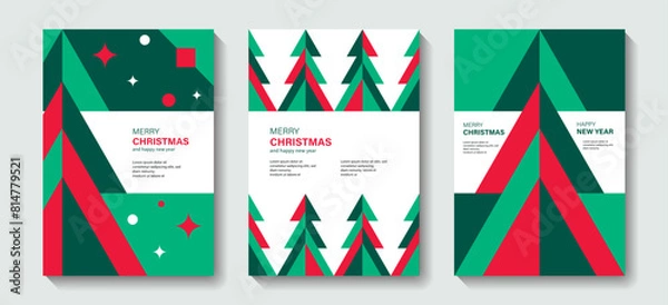 Fototapeta A set of  Merry Christmas and New Year greeting cards, posters, banner, holiday covers. Christmas templates with  in a modern minimalist style for the Internet, social network