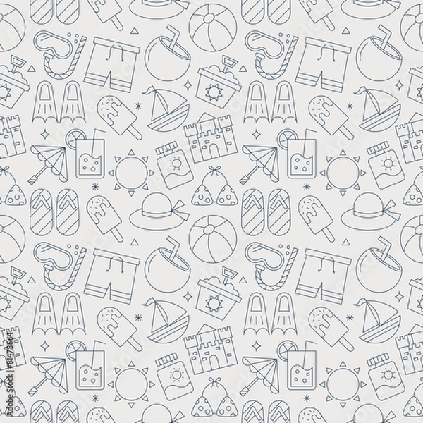 Fototapeta summer line icon pattern set