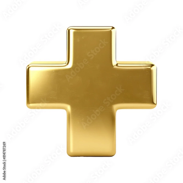 Obraz solid gold bar in the shape of a plus sign isolated on transparent background