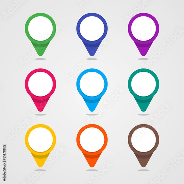 Fototapeta Set of colorful map pointer in flat style and material design co