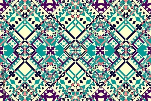 Fototapeta Ethnic seamless patterns with simple shapes. Tribal and ethnic fabrics. African, American, Mexican, Indian styles. Simple geometric pattern elements are best used in web design, textile printing.