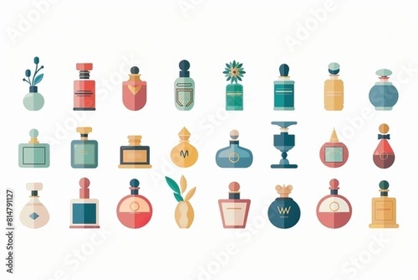 Fototapeta set of icons for a perfume shop. set different perfume bottles
