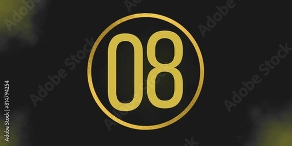 Fototapeta Number 08. Banner with the number eight on a black background and gold details with a circle gold in the middle