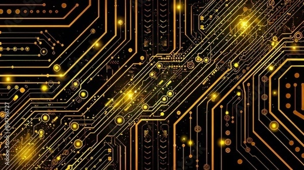 Obraz Glowing dots in glowing line background, concept of light shining sparkling particles dots bokeh in blur color for hight tech business background