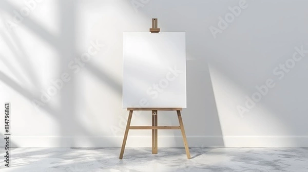 Fototapeta This painting easel has a blank canvas on a white background, illustration of an empty art stand for design mockup or artwork presentation.
