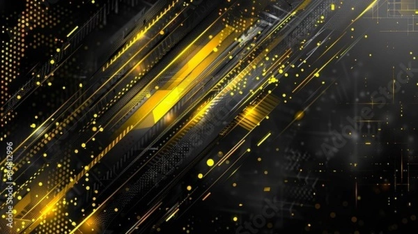 Obraz This is an abstract image with many bright yellow dots on a black background. The yellow dots are blurred together, and some appear to be in the foreground while others are in the background.