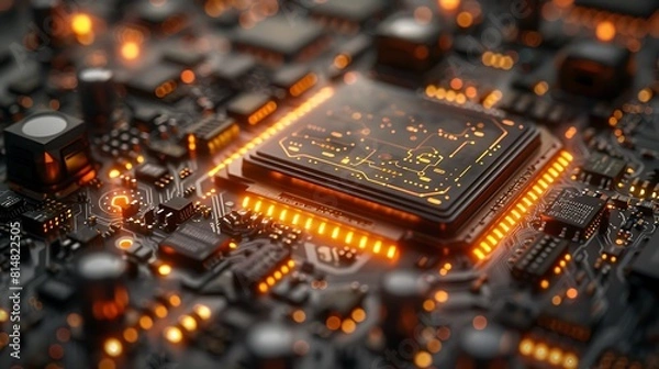 Fototapeta Behold the intricacy of microchips, where layers of silicon reveal a world of technological marvels, captured in breathtaking high resolution detail.