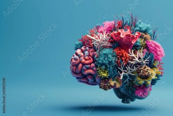 Obraz Underwater Coral Reef Ecosystem with a Diverse Array of Plants and Marine Life in an Intricate Brainlike Pattern