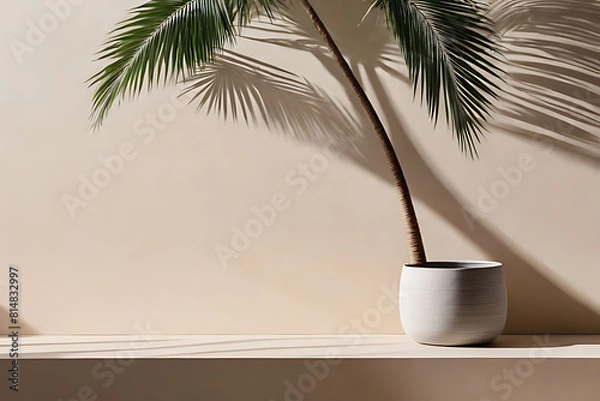 Obraz minimal product placement background with palm shadow
