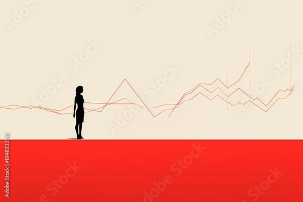 Obraz Silhouette of a businesswoman standing on a red carpet and looking at a graph