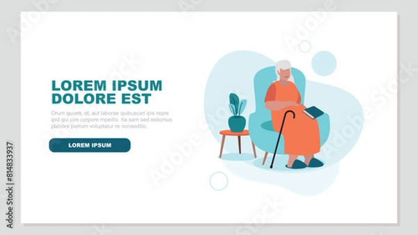 Fototapeta Adobe IllVektor-Illustration einer pflegebedürftigen älteren Person, die entspannt in einem Sessel sitzt - soziales Konzeptustrator Artwork