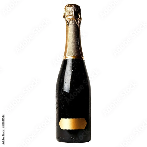 Fototapeta Half size champagne bottle convenient die cut PNG style isolated on white and transparent background