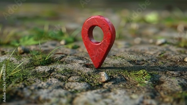 Fototapeta Abstract low poly 3d digital landscape with location pin pointing to specific place on map