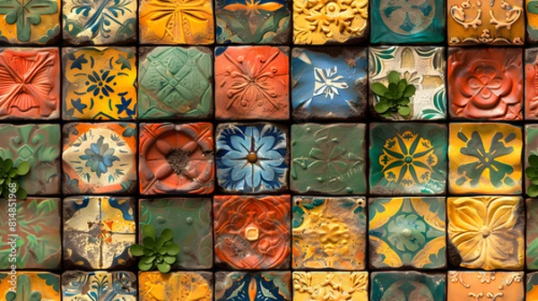 Fototapeta Photo realistic Artisan Craft Tiles inspired by Colombian craftsmanship showcased at festivals