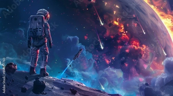 Fototapeta Astronaut's Solitary Journey on an Alien Planet