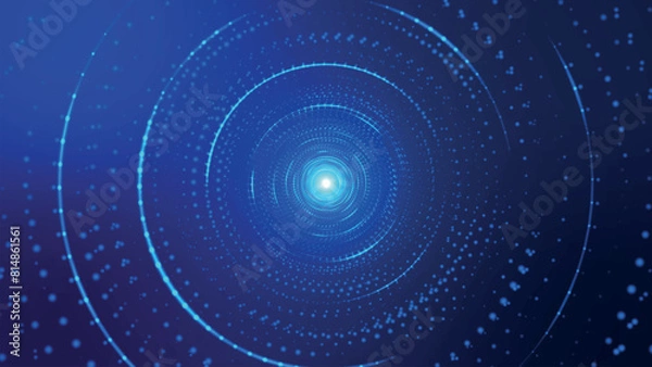 Obraz Abstract digital background. Big data visualization. Circular rotation of a fantastic circle of multi-colored particles and lines. Beautiful colored spiral. 3D vector illustration