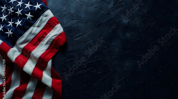 Obraz wavy USA flag background over dark background with copy space