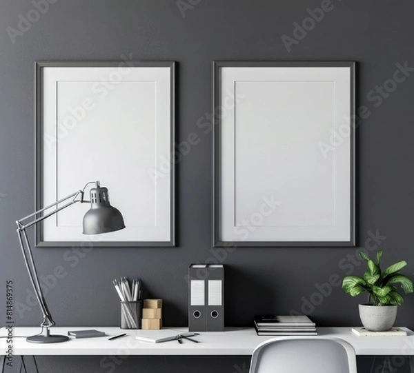 Fototapeta mock up poster frame in modern interior background, close up, living room, Scandinavian style, 3D render, 3D illustration.