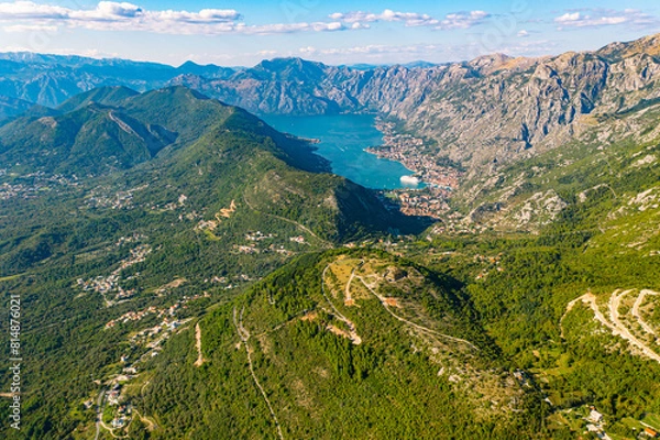 Obraz Spectacular View of Kotor Bay: Mountains, Cruise Ship, and Azure Waters