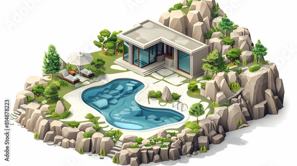 Fototapeta Highland Hot Springs Hideaway: A Secluded Retreat in the Tranquil Hills with Panoramic Highland Views