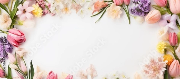 Obraz A composition of spring flowers arranged in a frame with space for adding written content in the image. Copyspace image
