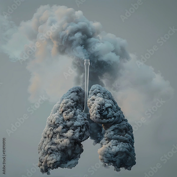 Fototapeta A lung made of trees filled with burning black coals, a sensation of breath and relief.