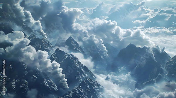 Fototapeta Winter landscape with a lake and mountain peaks in the background. Winter Mountains Landscape Alps during Snowfall. Snow covered mountain. Cloud no mountain