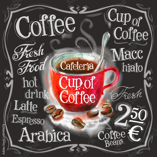 Obraz filiżanka kawy, szablon projektu logo wektora espresso. świeży napój