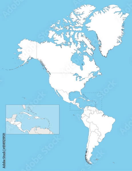 Obraz Blank Political America Map vector illustration with countries in white color. Editable and clearly labeled layers.