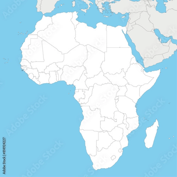 Fototapeta Blank Political Africa Map vector illustration with countries in white color. Editable and clearly labeled layers.