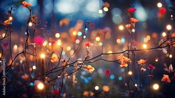 Fototapeta Bokeh lights twinkling in festive scene