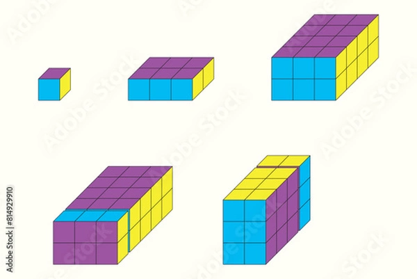 Fototapeta Colored unit cubes. Rectangular prism. and cube objects. Mathematics, Geometry, Physics, exam, question.