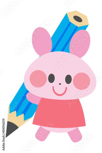Obraz 鉛筆を持つうさぎのイラスト