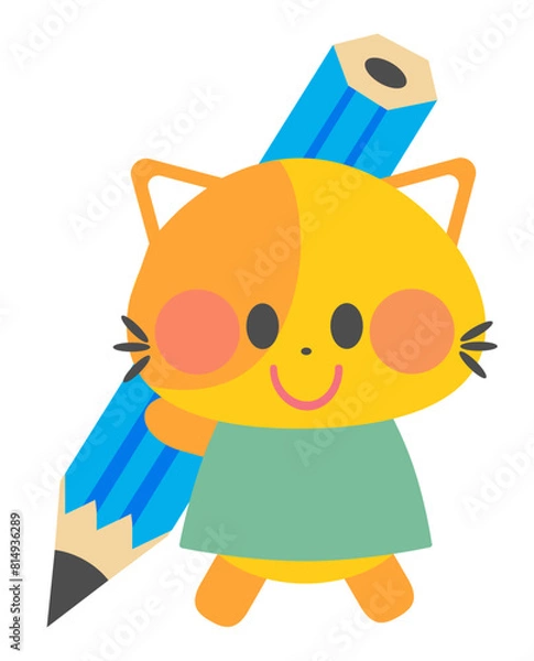 Obraz 鉛筆を持つ猫のイラスト