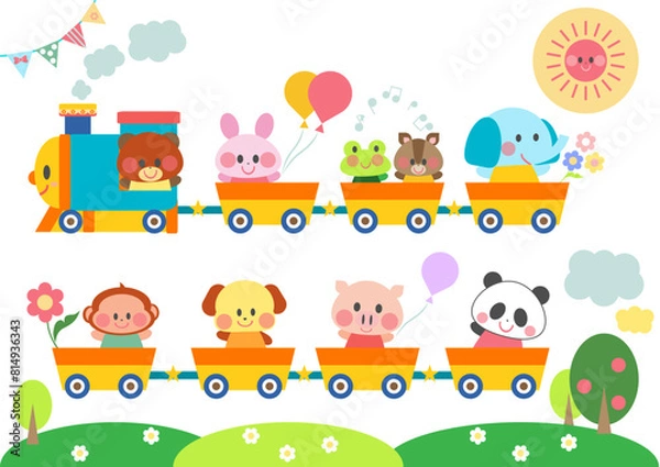 Fototapeta 汽車に乗る動物達のイラスト