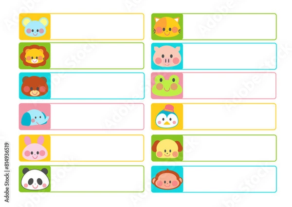 Obraz 動物の顔お名前シール素材集_四角い枠