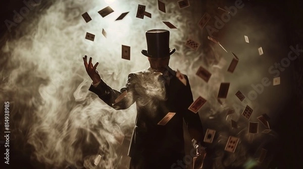 Obraz Magician in traditional costume practices alone in a dimly lit studio, AI-generated.