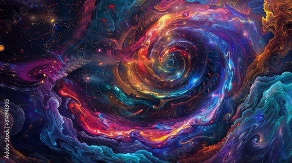 Fototapeta Sensation of being engulfed in psychedelic whirlwind backdrop