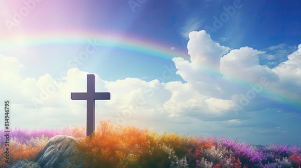 Obraz Cross and rainbow.