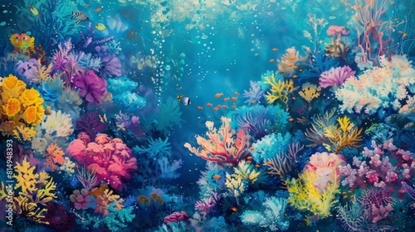 Fototapeta Vibrant coral reef bursts with colors against deep azure lively and diverse backdrop