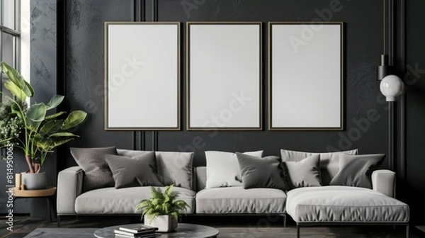 Fototapeta Modern Living Room with Luxury Sofa and Frame Mockup