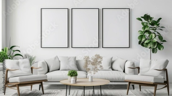 Fototapeta Luxury Living Space with Stylish Sofa and Frame Art