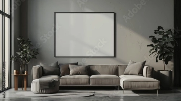 Fototapeta Chic Living Room with Minimalist Frame Mockup and Sofa