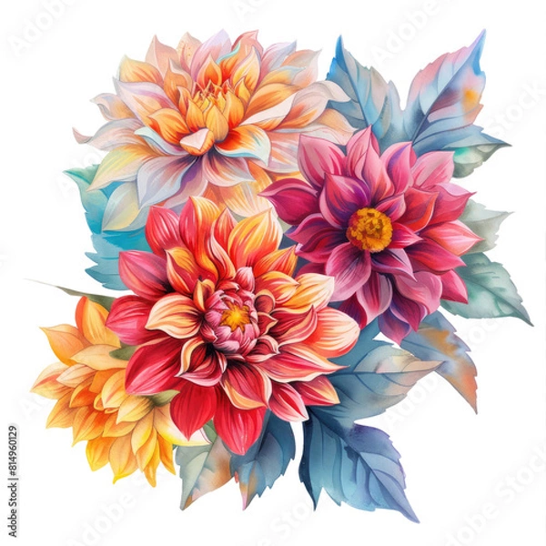 Obraz dahlia watercolor flower clipart cutout png isolated on white or transparent background