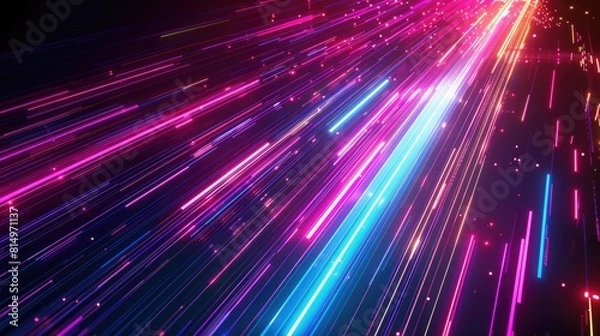 Fototapeta Abstract Color Image. Bright Neon Lines and Stripes Illuminating the Geometric Background