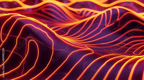 Fototapeta An abstract design of a neon light installation, where the glowing lines and curves form patterns that abstractly resemble cow skin, blending modern art with dynamic lighting.